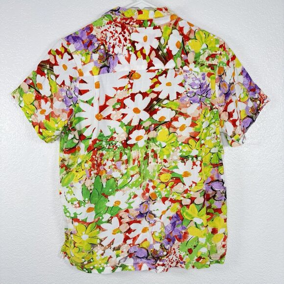 Jams World "Daisy Patch Red" Blouse MEDIUM Hawaiian Floral Aloha Button Up - Picture 6 of 10